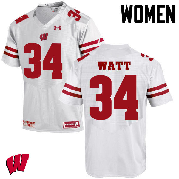 Women Winsconsin Badgers #34 Derek Watt College Football Jerseys-White